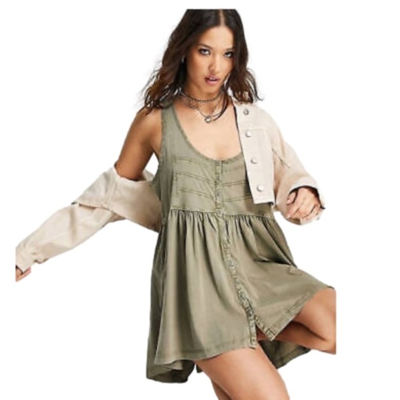 Free People Dresses & Skirts - NWT Free People Women's Brooke Tunic Green Sage Beige Sleeveless Dress-MEDIUM